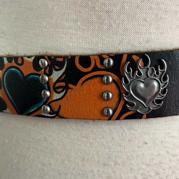 Ed Hardy leather retro Y2K biker hearts & rose, stud belt with embroidery size M main image 7